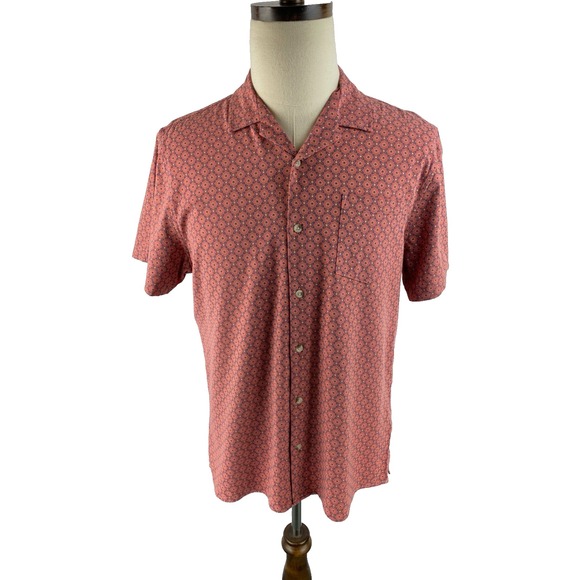 Fair Harbor L Red Short Sleeve Geometric Printed Casablanca Camp Shirt Stretch - Picture 1 of 11